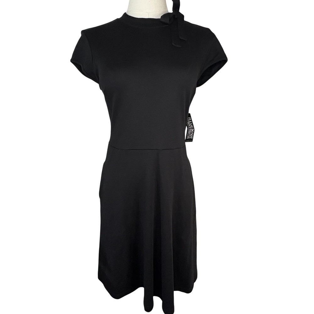 NWT New York & Company Black Bow Sleeveless A-line Dress Women's Size XS Pockets